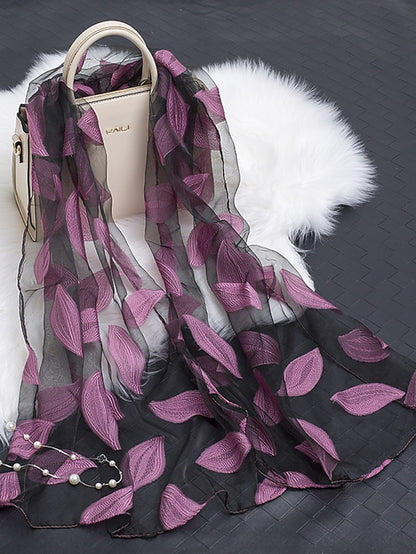 Multicolor Leaf Embroidery Scarf Female Spring Summer Autumn  Sunscreen Headscarf Fashion Thin Scarf Shawl Dual-use Long Beach Towel - LuckyFash™