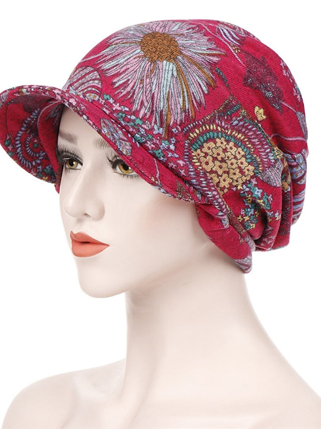 Women's Print Beanies Hat Female Autumn Winter Cotton Baseball Hats Ponytail Vintage Warm Turban Cap Visors Caps - LuckyFash™