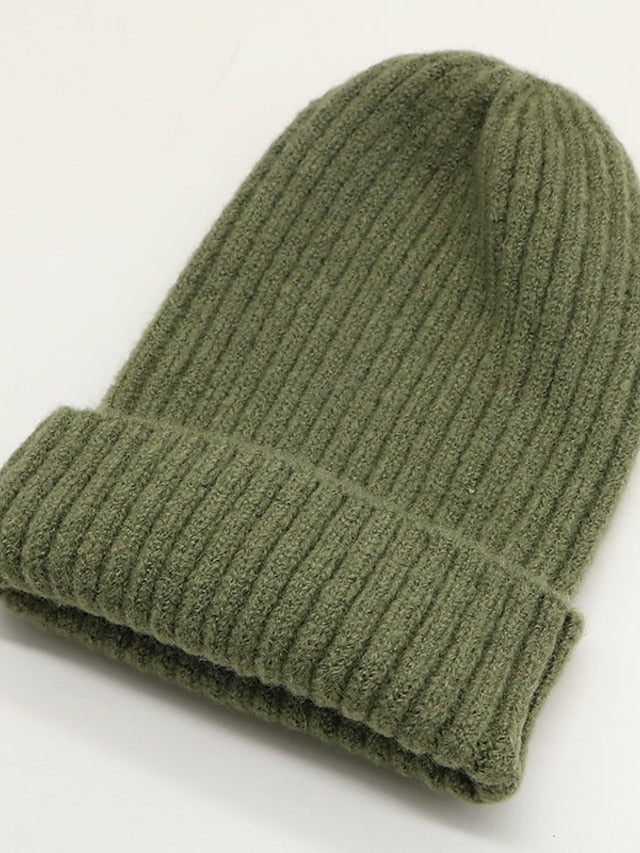 Women's Hat Beanie / Slouchy Winter Hats Green Pink Khaki Outdoor Street Dailywear Knit Pure Color Windproof Comfort Warm - LuckyFash™