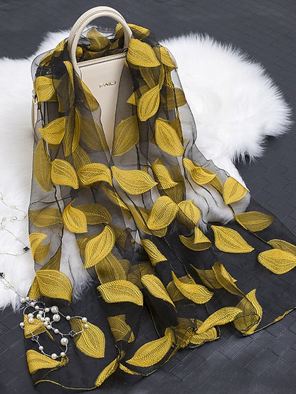 Multicolor Leaf Embroidery Scarf Female Spring Summer Autumn  Sunscreen Headscarf Fashion Thin Scarf Shawl Dual-use Long Beach Towel - LuckyFash™