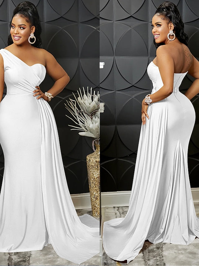 Womenâ€˜s Formal Party Dress Wedding Guest Dress Bodycon Long Dress Maxi Dress claret Black Blue Sleeveless Pure Color Patchwork Winter Fall Autumn One Shoulder Evening Party Slim 2023 S M L XL 2XL - LuckyFash™