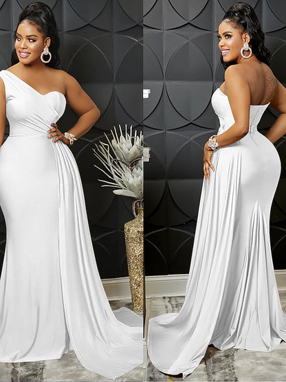 Womenâ€˜s Formal Party Dress Wedding Guest Dress Bodycon Long Dress Maxi Dress claret Black Blue Sleeveless Pure Color Patchwork Winter Fall Autumn One Shoulder Evening Party Slim 2023 S M L XL 2XL - LuckyFash™