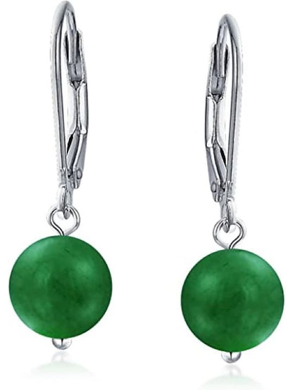 Simple Basic Gemstone Round 8MM Bead Ball Drop Dangle Earrings For Women Teen Secure Hinge Lever back .925 Sterling Silver Birthstones More Colors - LuckyFash™