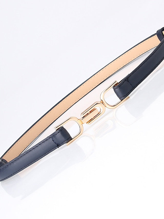 Women's Unisex PU Buckle Belt Skinny Belt PU Leather Metal Bucke Plain Casual Classic Party Daily Black Red Brown Navy Blue - LuckyFash™