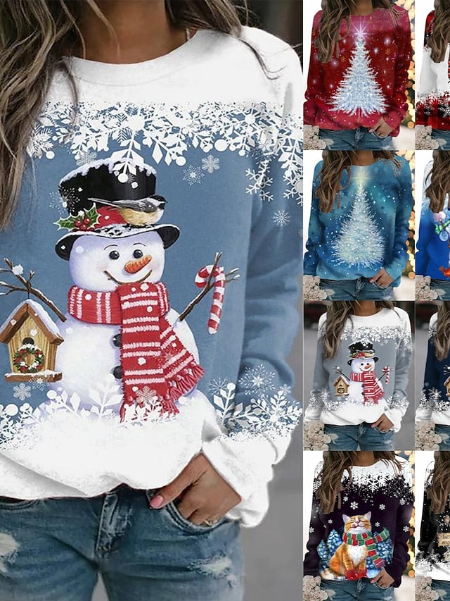 Hoodie Mixed Color Christmas Regular Winter White and Blue Azure White / Black Gradient red Gradient blue for Women - LuckyFash™