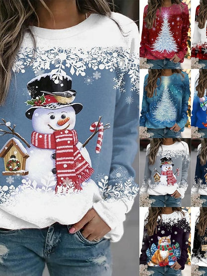 Hoodie Mixed Color Christmas Regular Winter White and Blue Azure White / Black Gradient red Gradient blue for Women - LuckyFash™