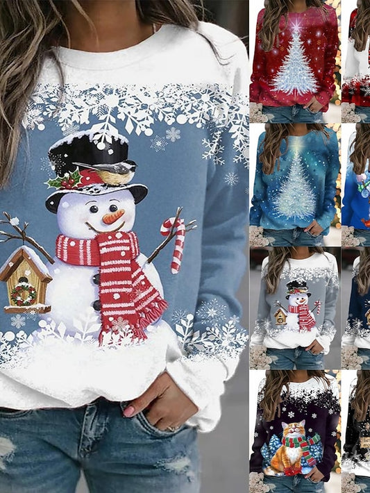 Hoodie Mixed Color Christmas Regular Winter White and Blue Azure White / Black Gradient red Gradient blue for Women - LuckyFash™