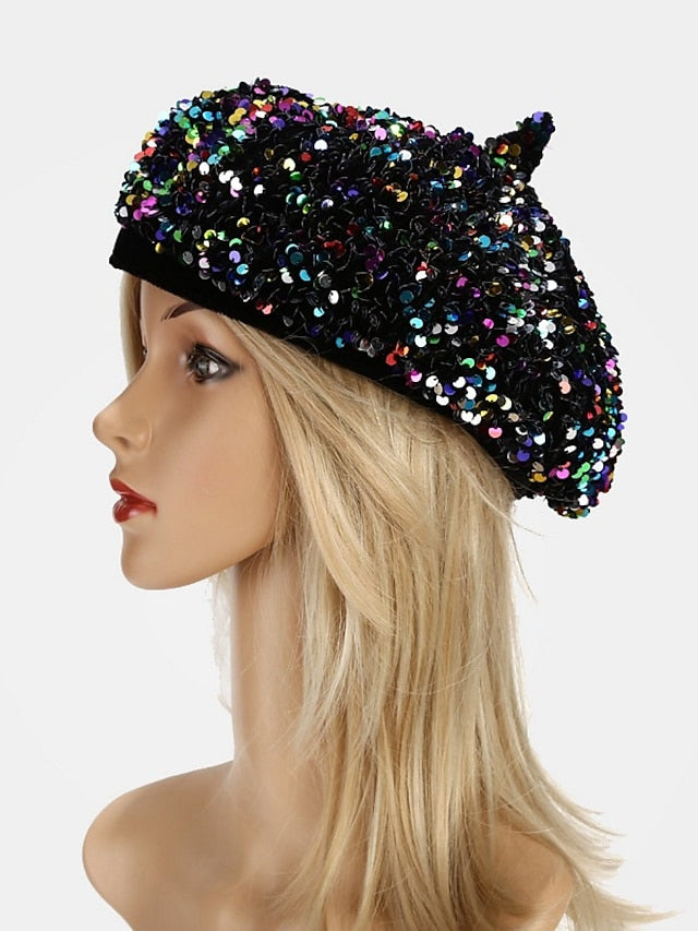 Popular Sequins Painter Hat Female Korean Version Trendy Beret Pub Party British Retro Octagonal Hat - LuckyFash™