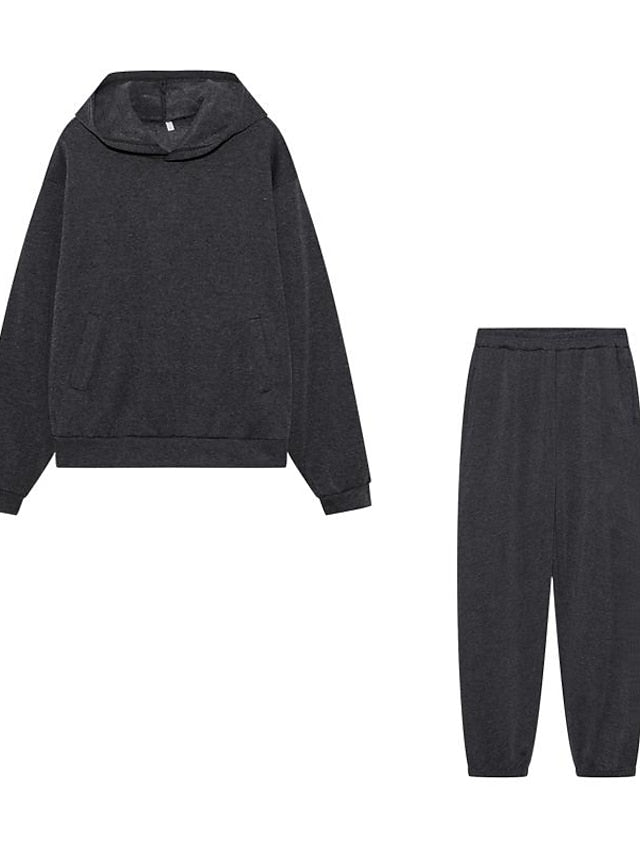 Hoodie 2 Piece Solid / Plain Color Sports Regular Winter Creamy-white ArmyGreen Big red Purple Pink for Women - LuckyFash™