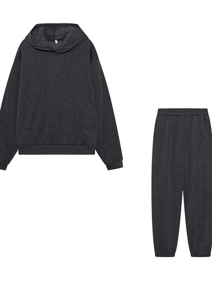 Hoodie 2 Piece Solid / Plain Color Sports Regular Winter Creamy-white ArmyGreen Big red Purple Pink for Women - LuckyFash™