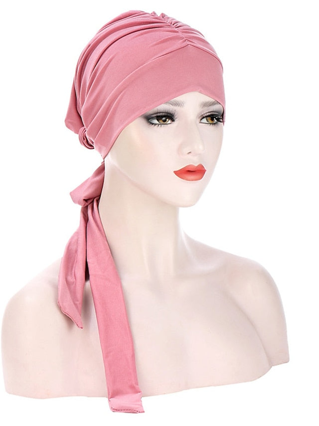 Muslim Women Stretch Solid Wrinkle Turban Hat Cancer Chemo Beanies Caps Pre-Tied Scarf Headwear Headwrap Simple Hair Accessories - LuckyFash™