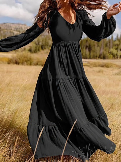 Temperament V-Neck Long Sleeve Flowy Dress - LuckyFash™