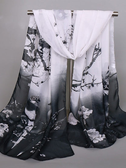 Scarves Satin Scarves Gift Daily Holiday Animal Flowers Chiffon Casual Bohemia Sunscreen Outdoor 1 PC for Women - LuckyFash™