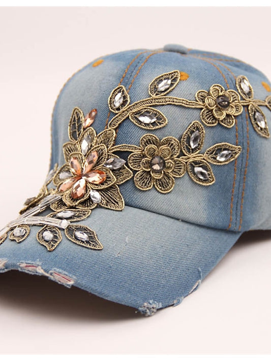 Women's Hat Baseball Cap Blue Yellow Dusty Blue Outdoor Street Dailywear Floral Embroidery Flower Sun Protection Windproof Breathable - LuckyFash™