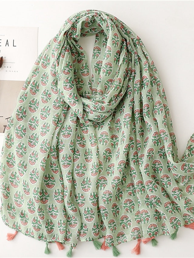 Printed Soft Scarf Shawls Women Premium Foulard Femme Long Fresh Floral Tassel Scarfs Scarves Party Accessories - LuckyFash™