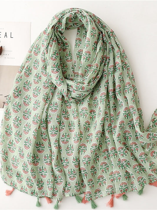 Printed Soft Scarf Shawls Women Premium Foulard Femme Long Fresh Floral Tassel Scarfs Scarves Party Accessories - LuckyFash™