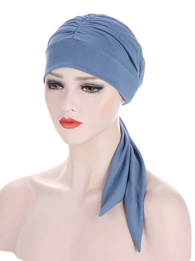 Muslim Women Stretch Solid Wrinkle Turban Hat Cancer Chemo Beanies Caps Pre-Tied Scarf Headwear Headwrap Simple Hair Accessories - LuckyFash™