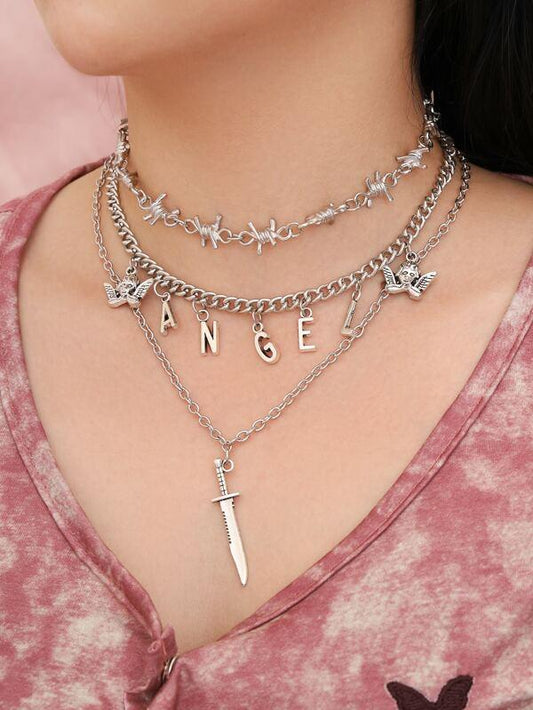 Thorn & Angel Charm Layered Necklace - LuckyFash™