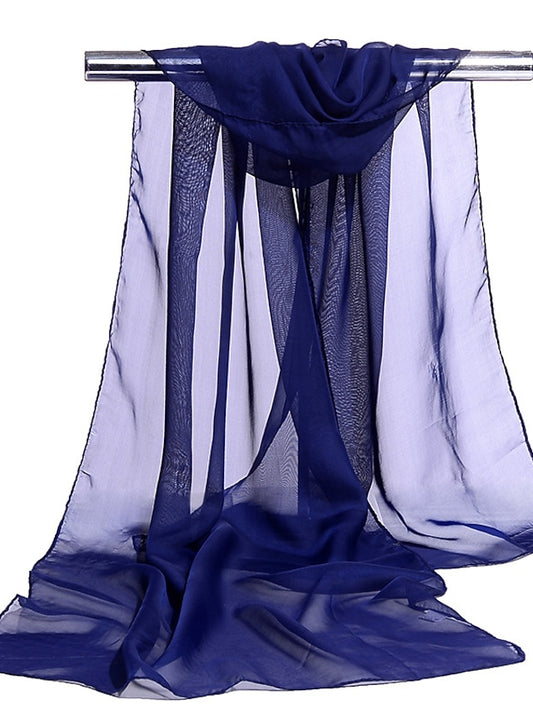 Women's Chiffon Scarf Party Blue Scarf Pure Color Casual Green Gray Pink Fall - LuckyFash™