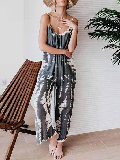Tie-dye Printed Suspenders Casual Wide-Leg Jumpsuit - LuckyFash™