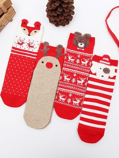 Women's Crew Socks Party Christmas Gift Animal Multi Color Spandex Nylon Cotton Basic Casual Warm Cute 4 Pairs - LuckyFash™