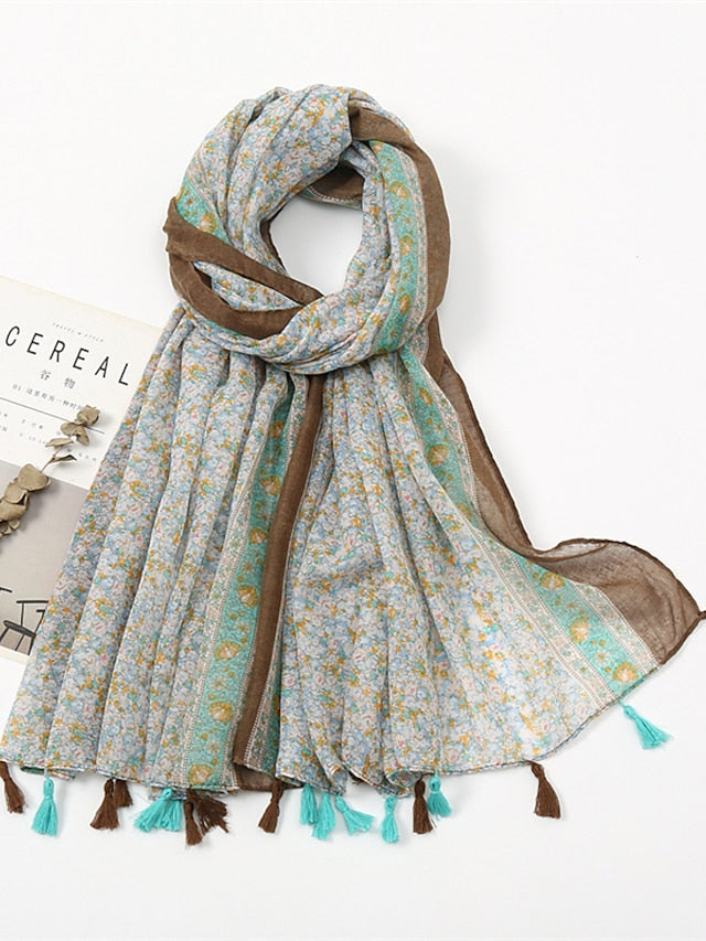 Women's Rectangle Scarf Dailywear Holiday Outdoor Yellow Scarf Floral - LuckyFash™