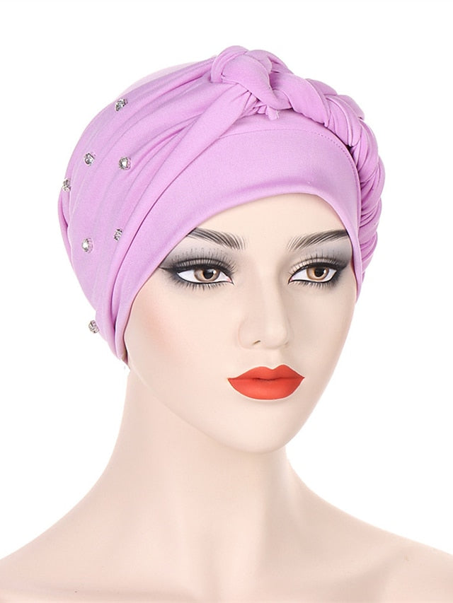 Bling Crystal with Braid Turbans For Women Muslim Turban Cap Islamic Head Wrap Indian Turbante Hat Hair Ready to Wear Hijabs - LuckyFash™