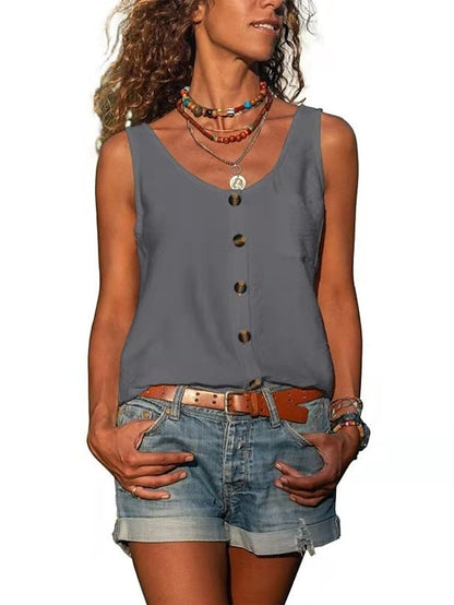 ArmyGreen Black White Plain Sleeveless Daily Basic V Neck Regular S for Women - LuckyFash™