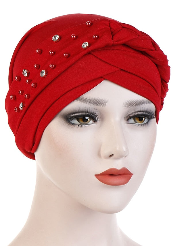 India Muslim Women Hijab Hat with Beads Turban Headscarf Islamic Head Wrap Lady Beanie Bonnet Hair Loss Cover - LuckyFash™