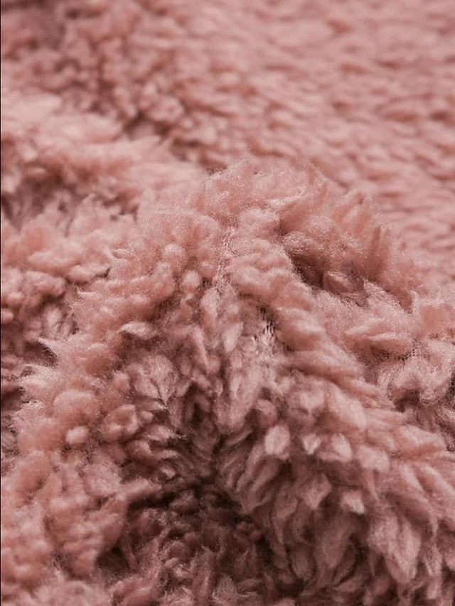 Fleece Jacket Pullover Sherpa Fleece Teddy Button Front Pocket claret turmeric Black Solid Color Street Hoodie Plus Size Long Sleeve Fleece for Women - LuckyFash™