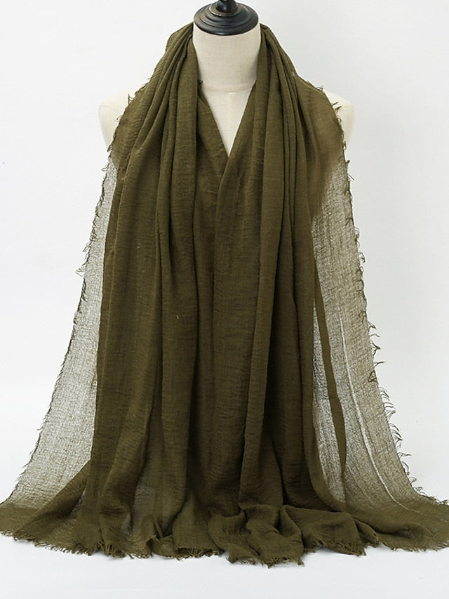 Plain Wrinkle Wrap Cotton Viscose Long Shawl Scarf Women Crinkle Hijab Shawl Muslim Head Hijab Scarf - LuckyFash™