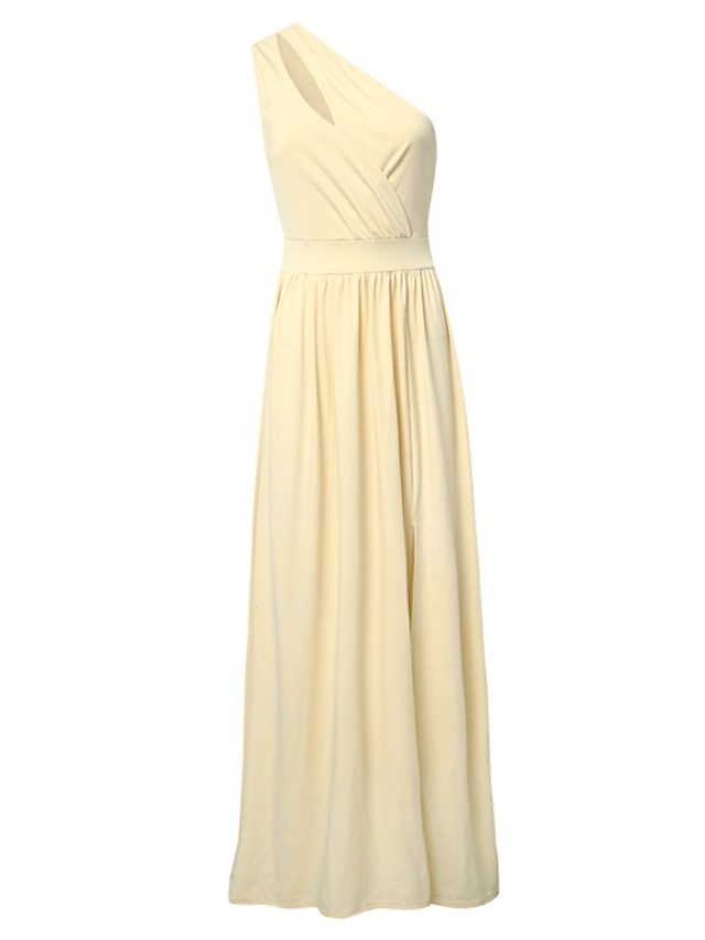 Womenâ€˜s Formal Party Dress Swing Dress Long Dress Maxi Dress Green Blue Pink Dark Blue Rainbow Red Beige White Black Sleeveless Floral Pure Color Split Cut Out Print Spring Summer One Shoulder Elegant - LuckyFash™