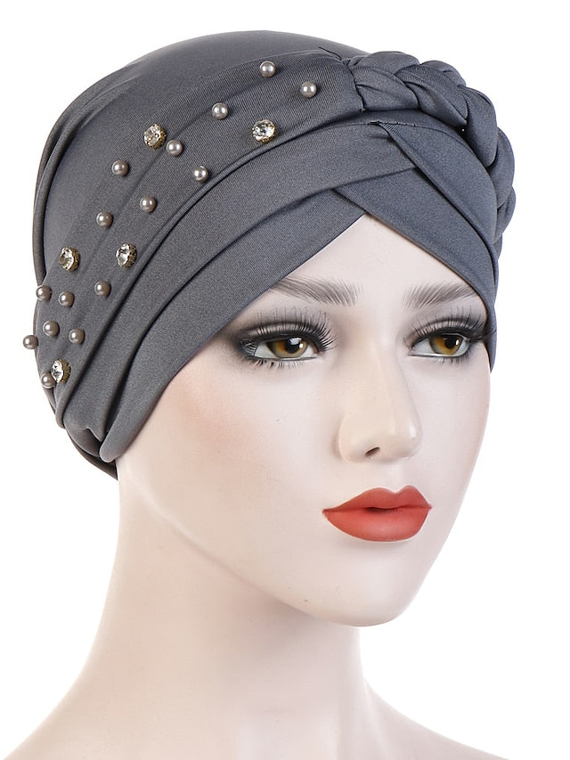 India Muslim Women Hijab Hat with Beads Turban Headscarf Islamic Head Wrap Lady Beanie Bonnet Hair Loss Cover - LuckyFash™