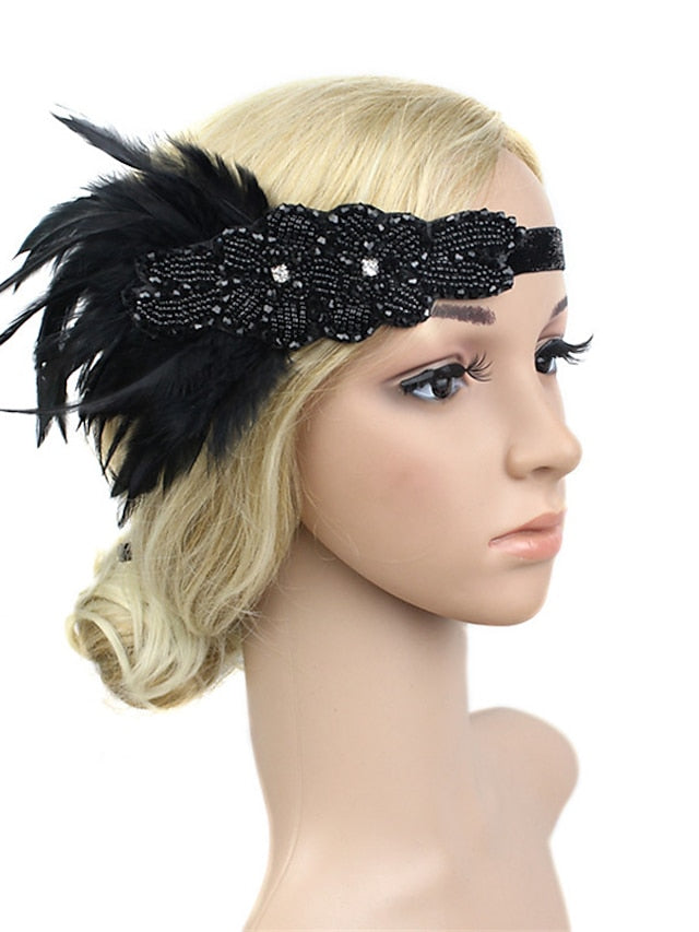 Women's Hair Tie Textured Party Feather Headwear / Imitation Diamond / Wedding / Party Evening / Gold / Black - LuckyFash™