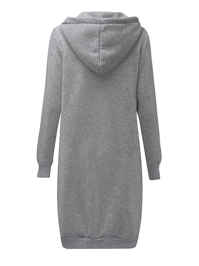 Fleece Jacket Streetwear Zip Up Front Pocket Black Blue Light Grey Solid Color Street Hoodie Long Sleeve for Women - LuckyFash™