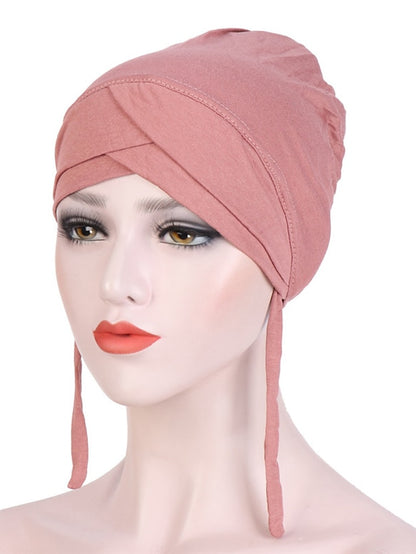 Muslim with Rope Scarf Hat Women Turban Soft Chemo Cap Hair Loss Islamic Headwrap Head Cover Wrap Caps Headwear Dubai Arab Bonnet New - LuckyFash™