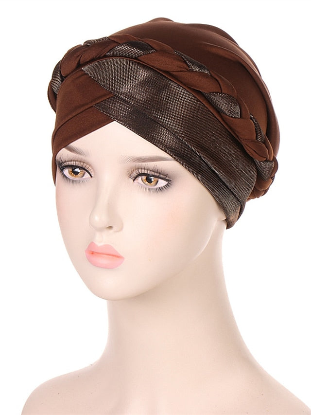 Muslim Turban Glitter Braids Women Forehead Cross Inner Hijab Islamic Head Wrap Arab Underscarf Bonnet Stretchy Cap - LuckyFash™