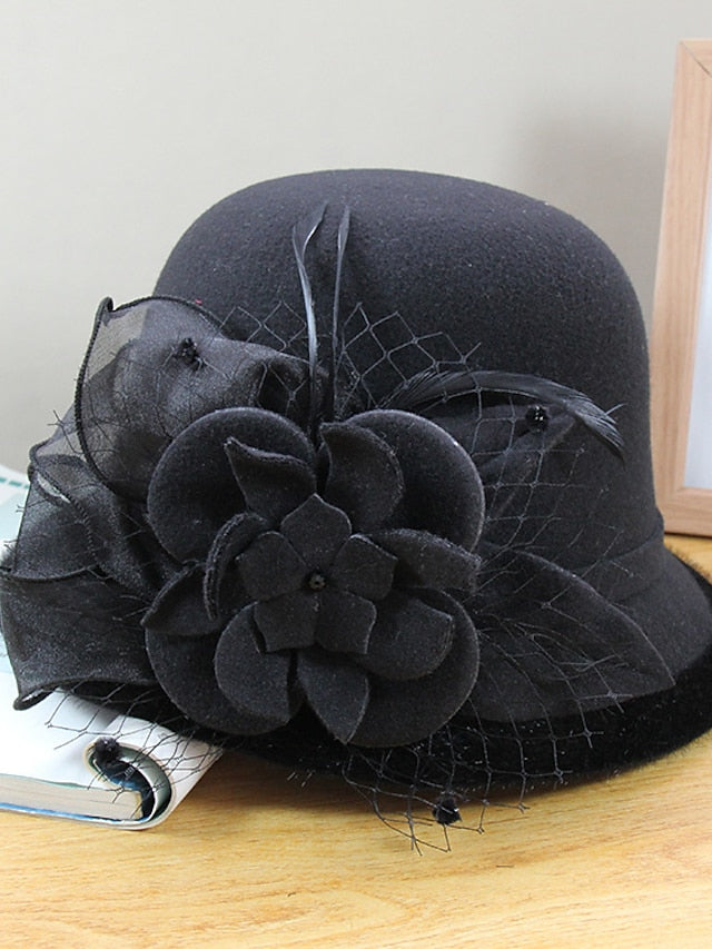 Women's Party Hat Party Wedding Special Occasion Flower Flower Black White Hat Gray Fall Winter Spring Holiday - LuckyFash™