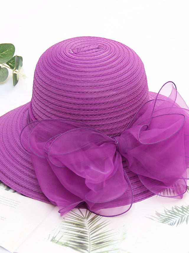 Women's Party Hat Party Wedding Street Mesh Bowknot Ribbon bow Dark Blue Beige Hat Black White Red Green Purple - LuckyFash™