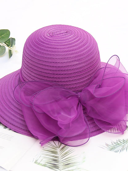 Women's Party Hat Party Wedding Street Mesh Bowknot Ribbon bow Dark Blue Beige Hat Black White Red Green Purple - LuckyFash™