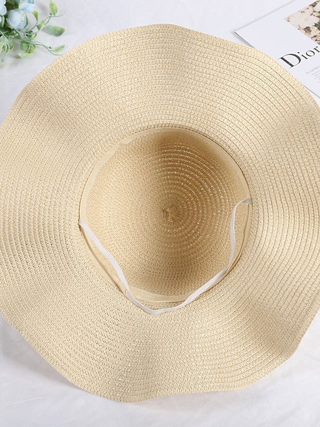 Women's Hat Straw Hat Pink Khaki Beige Lawn Festival Braided Bow Print Ribbon bow Portable Windproof Breathable - LuckyFash™