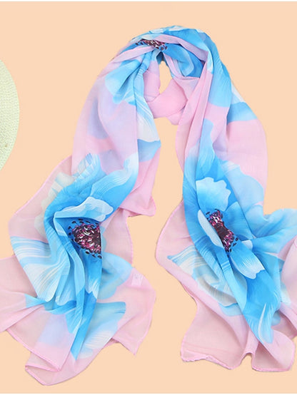 Women'S Large Floral Silk Scarf Cycling Sun Protection Long Scarf - LuckyFash™