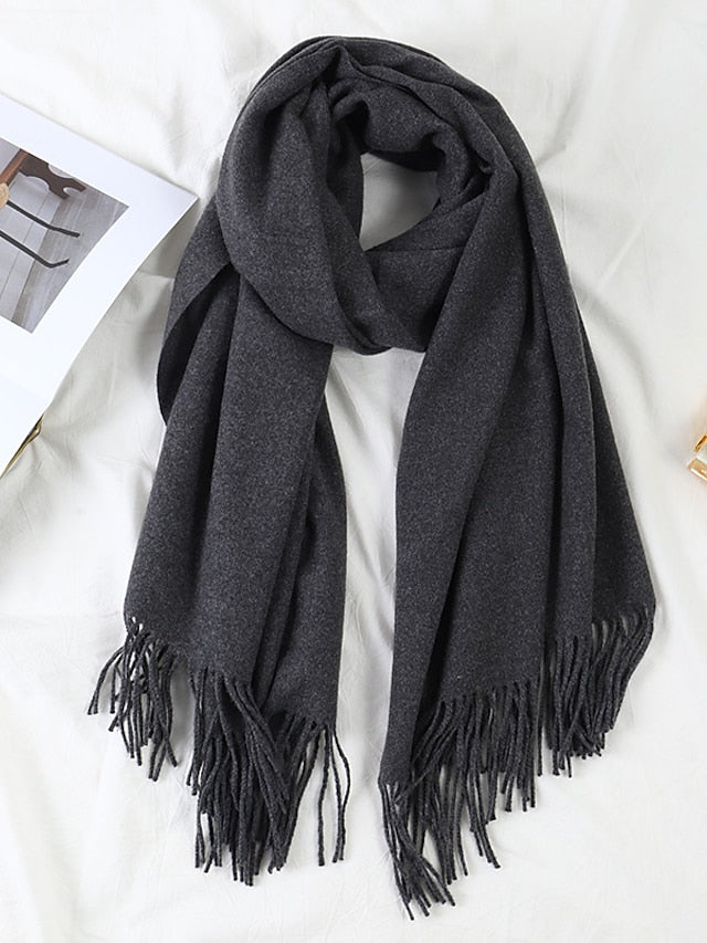 Women's Women's Shawls & Wraps Party Black Scarf Pure Color / Basic / Red / Fall / Winter / Polyester - LuckyFash™