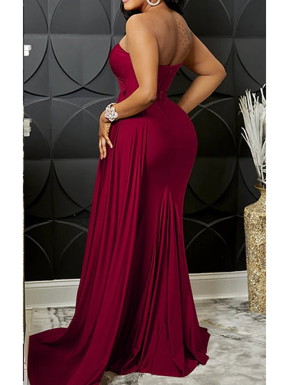Womenâ€˜s Formal Party Dress Wedding Guest Dress Bodycon Long Dress Maxi Dress claret Black Blue Sleeveless Pure Color Patchwork Winter Fall Autumn One Shoulder Evening Party Slim 2023 S M L XL 2XL - LuckyFash™