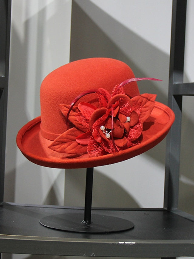 Women's Party Hat Party Wedding Special Occasion Flower Flower Wine Black Hat Yellow Fall Winter Spring Holiday - LuckyFash™