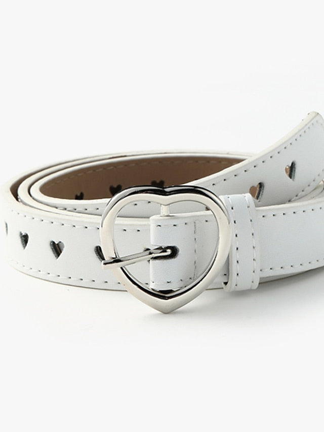 Women's Unisex PU Buckle Belt PU Leather Prong Buckle Heart Casual Classic Party Daily White Black Brown Coffee - LuckyFash™