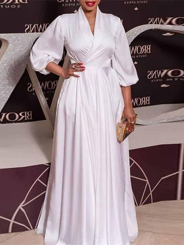 Womenâ€˜s Formal Party Dress Wedding Guest Dress Swing Dress Long Dress Maxi Dress Green Black Red Half Sleeve Pure Color Ruched Winter Fall V Neck Mature Evening Party 2023 S M L XL XXL 3XL - LuckyFash™