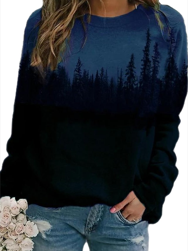 Women's Hoodie Sweatshirt Pullover Casual Blue Green Gray Color Block Loose Fit Daily Round Neck Long Sleeve - LuckyFash™