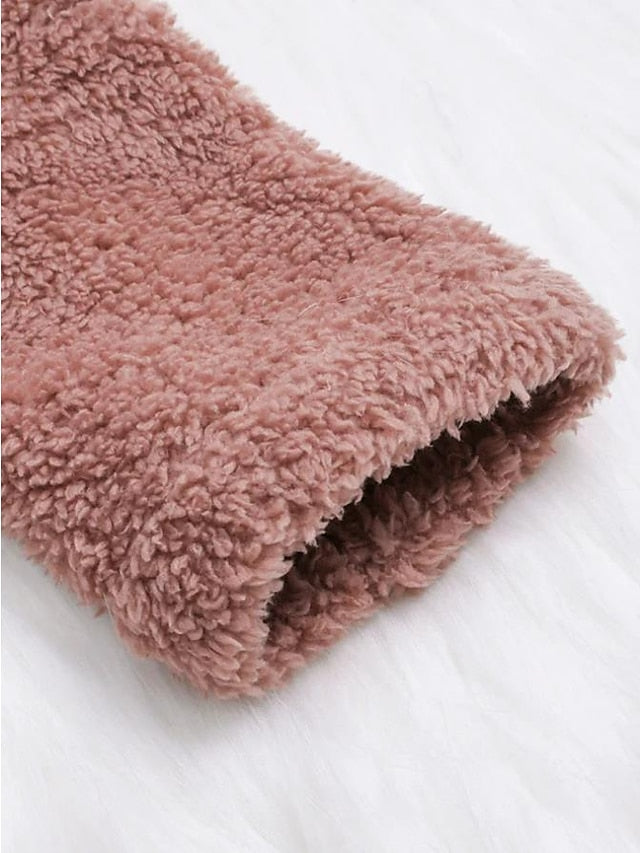 Fleece Jacket Pullover Sherpa Fleece Teddy Button Front Pocket claret turmeric Black Solid Color Street Hoodie Plus Size Long Sleeve Fleece for Women - LuckyFash™