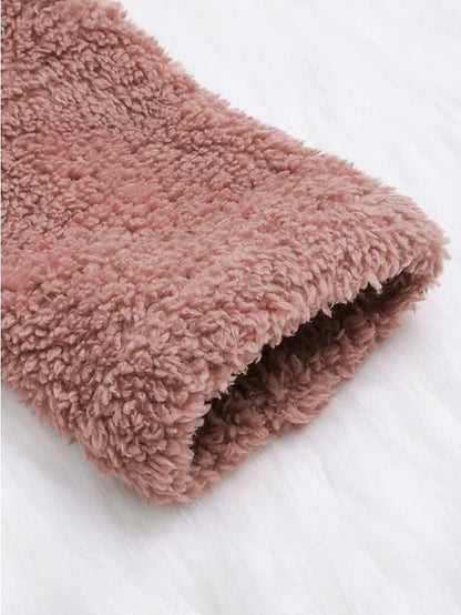 Fleece Jacket Pullover Sherpa Fleece Teddy Button Front Pocket claret turmeric Black Solid Color Street Hoodie Plus Size Long Sleeve Fleece for Women - LuckyFash™